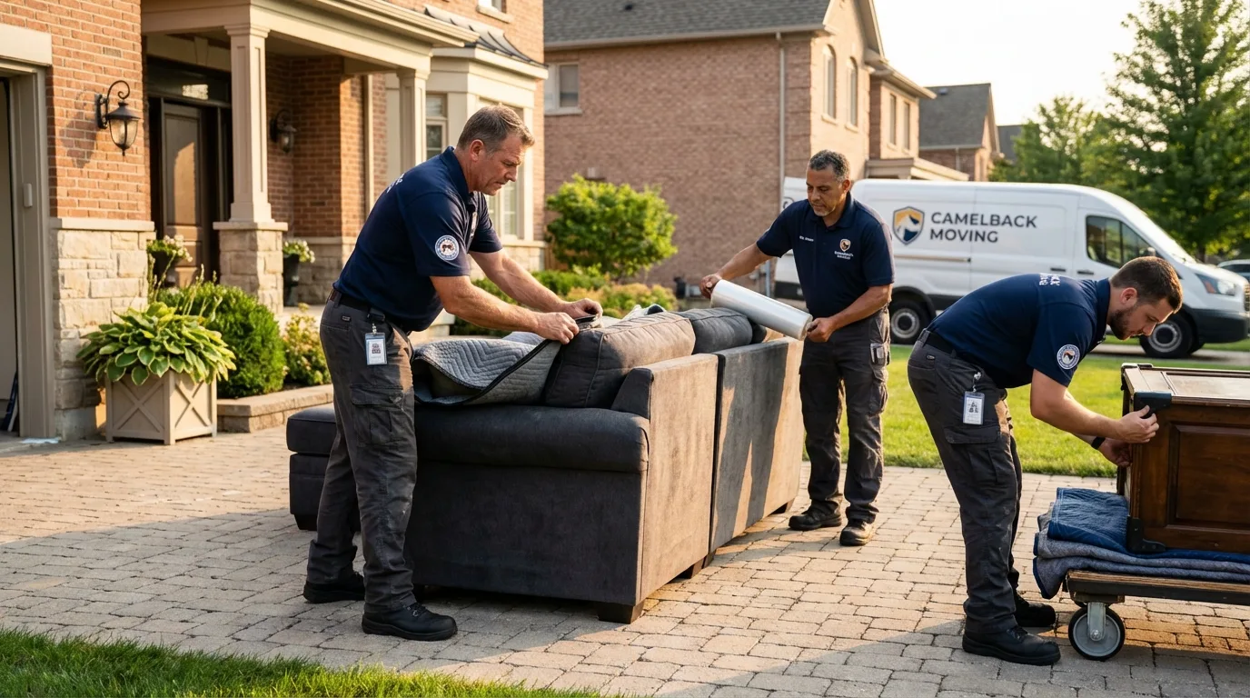 Large estate moving crew wrapping furniture in Lampasas, TX